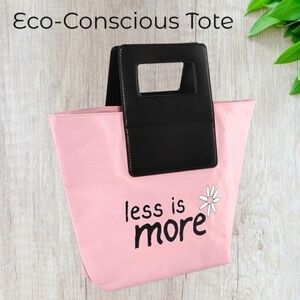Eco-Friendly Pink Kraft Paper 6.6L Reusable Tote Bag w/Vegan Leather Handles